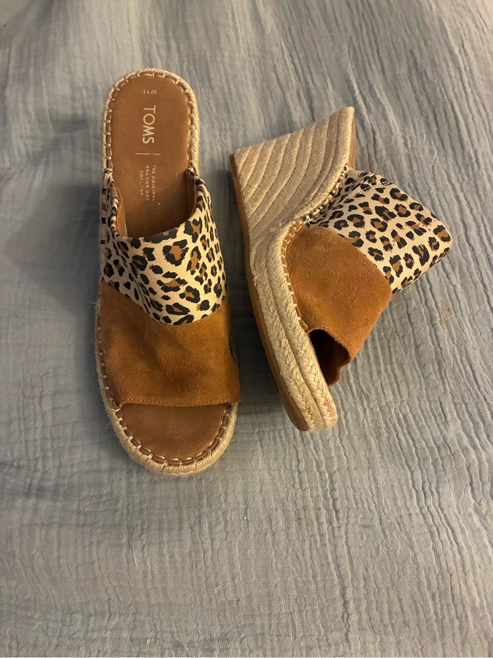 TOMS Leopard Suede Espadrille Wedge Sandals in Tan 11